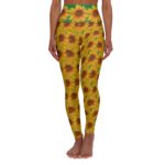 Sunflower High-Waisted Yoga Leggings Abstract Artsy Sunflower Design